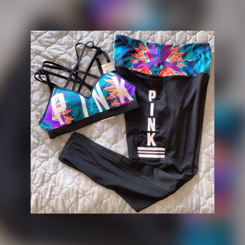 PINK Victoria's Secret Tropical Floral Print Leggings with Matching Sports Bra